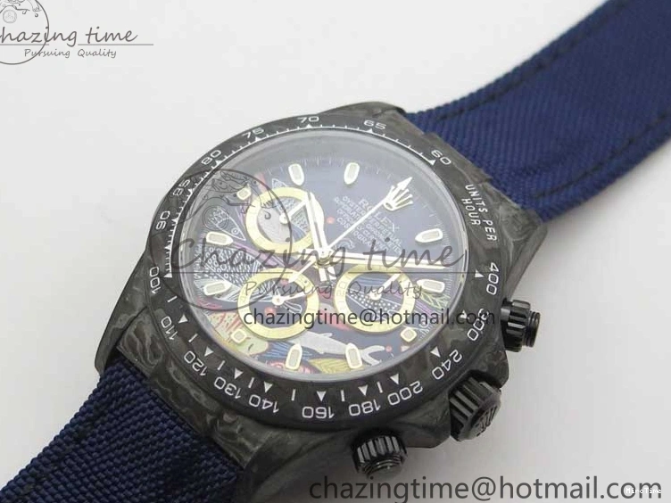MiroTime 0406 Daytona DIW Carbon OMF Best Edition Blue Paint Dial on Deep Blue Nylon Strap A Tailored 2842